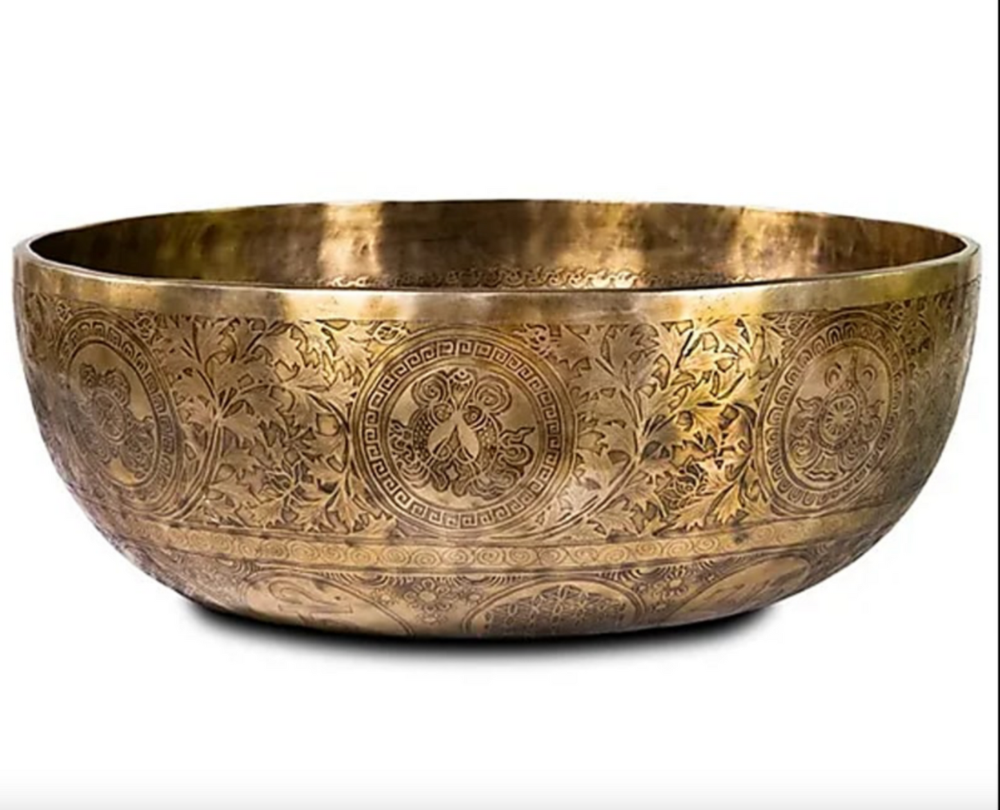 Bol chantant 50 cm – 10-11 kg, gravures : Pieds de Bouddha, 7 chakras, Fleur de la Vie, 8 symboles bouddhistes & mantra O.M.P.H