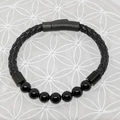 Bracelets cuir avec perles 8 mm – Collection n°3 homme/femme, fermoir magnétique, longueur 18,5 cm.