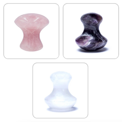 Champignon Gua Sha de 4x3,4 cm - 3 pierres au choix : améthyste, cristal de roche, quartz rose – Massage du visage, contour des yeux et tempes