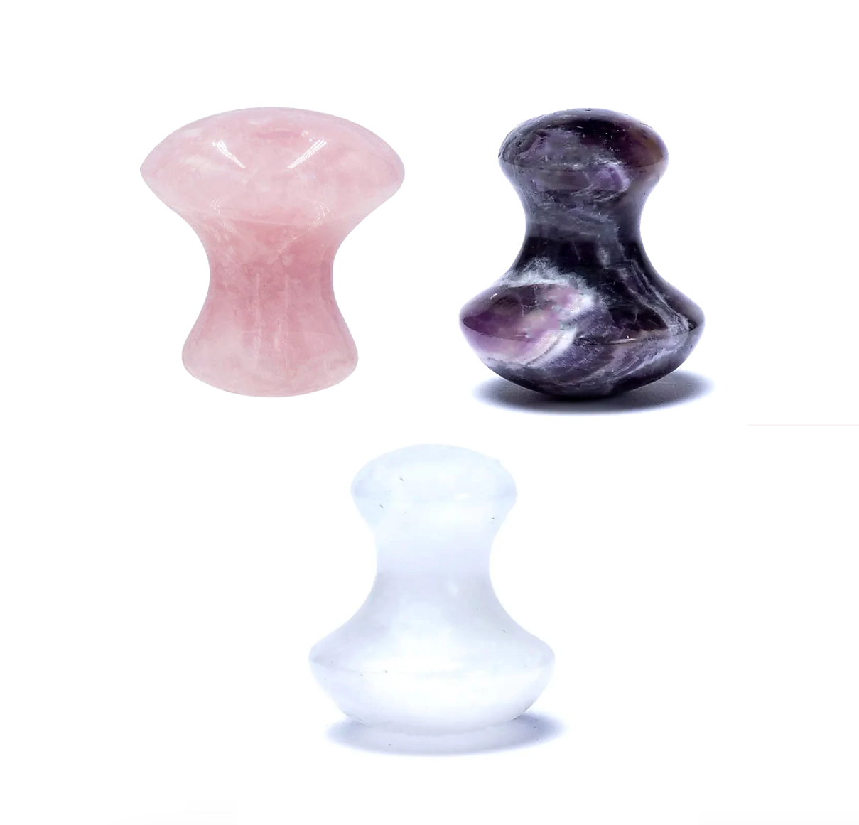Champignon Gua Sha de 4x3,4 cm - 3 pierres au choix : améthyste, cristal de roche, quartz rose – Massage du visage, contour des yeux et tempes