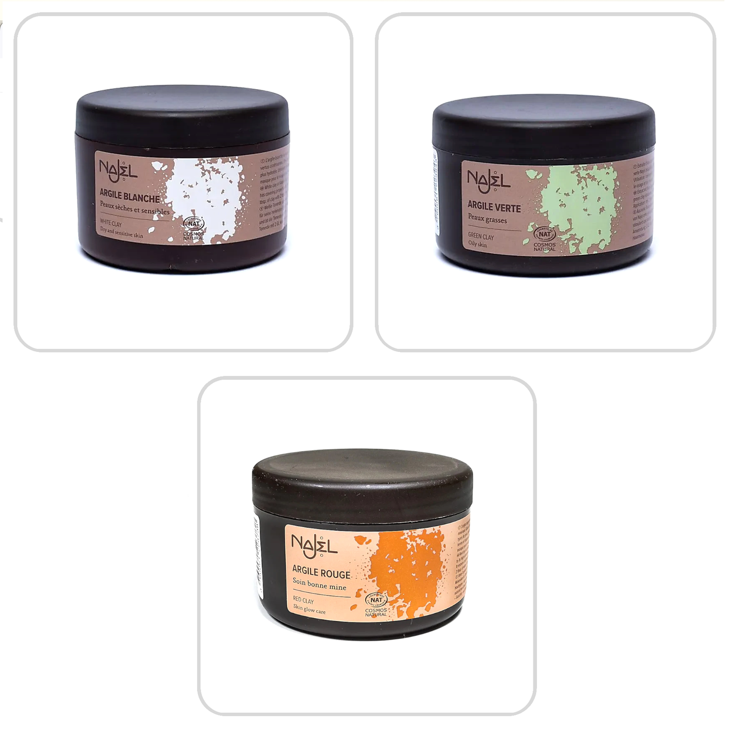 Argile naturelle – blanche, rouge ou verte, 150 g, extraite en Auvergne, idéale pour masques, nettoyage de la peau, cicatrisation et purification !