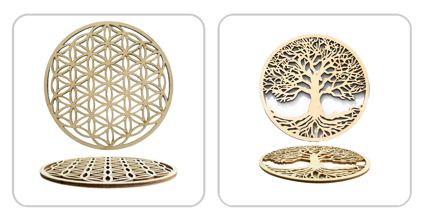 Wooden plate - 10 cm in diameter - Choice of: Flower or Tree of Life - Energy recharge and spiritual decoration!