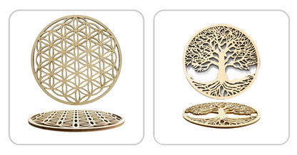 Wooden plate - 10 cm in diameter - Choice of: Flower or Tree of Life - Energy recharge and spiritual decoration!