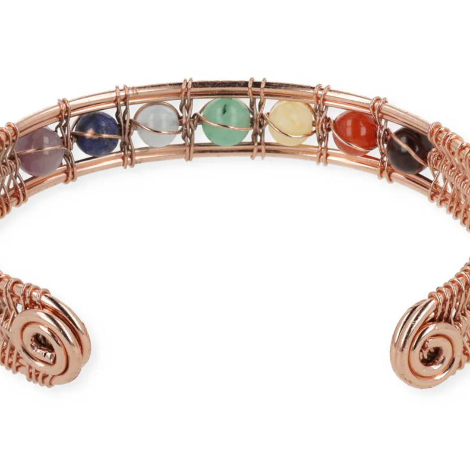 Bracelet magnétique en cuivre avec perles 7 chakras et aimants fixés aux deux extrémités - 7 x 6 cm/ 20gr.