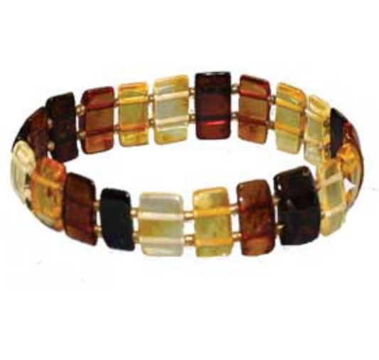 Ambre, bracelet de perles en forme de 'plaquettes rectangulaires' de ± 10x20 mm - ± 18 cm. Qualité AA à AAA, fil élastique haute résistance !