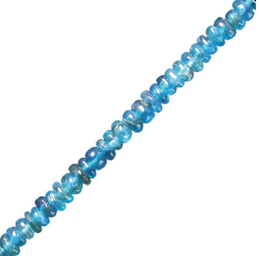 Apatite bleue – Perles en forme de pastilles 4/6 mm • Bracelet 17 à 21 cm • Collier 45 cm • Sautoir 60 cm. Qualité AA à AAA – Superbes perles !