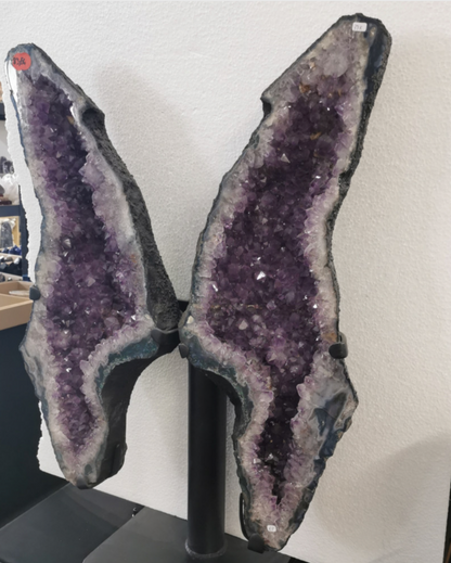 Paire de géode 'papillon' de 83x56cm - 37 kg, vendu avec socle. Superbe qualité AA, Brésil !