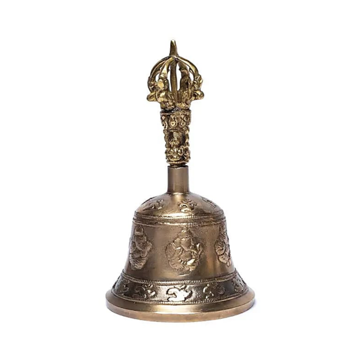 Cloche en bronze avec de belles gravures de Ganesh, du Om. 2 tailles au choix de 16 à 21 cm. Très belles qualités pour ces outils sacrés !