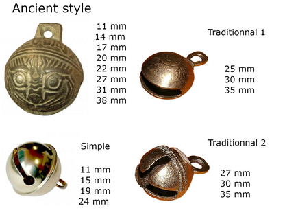 Cloches et clochettes en métal. Styles médiéval, moderne ou classique, de 11 à 38 mm pour instruments et danse !