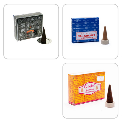 Cônes d’encens 'Super Hit' - 'Nag Champa' - 'Goloka' - Encens premium pour une ambiance zen ! Par une ou douze boîtes !
