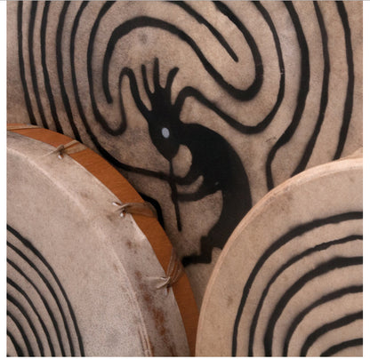 Tambour chamanique avec motif "Kokopelli" –  Modèles Ø 30 et 45 cm - Très léger – Vendu avec maillet !
