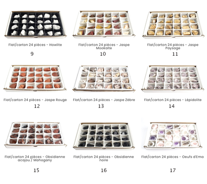 Vente au carton/flat complet de 24 pièces de 3/4 x 3/4 cm environ. Parfait pour lithothérapie, bijouterie, collection ou exposition !