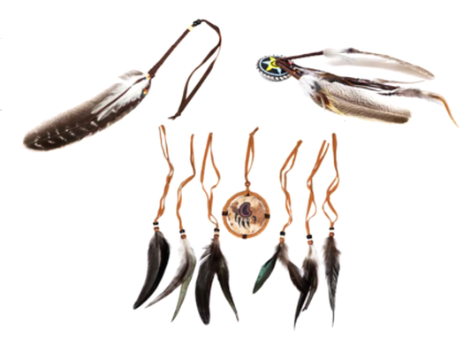 Plume de dinde avec ou sans Mandala en perle ou cuir, de 19 à 30cm, décorée et enveloppée de lanières de cuir, clair ou foncé !