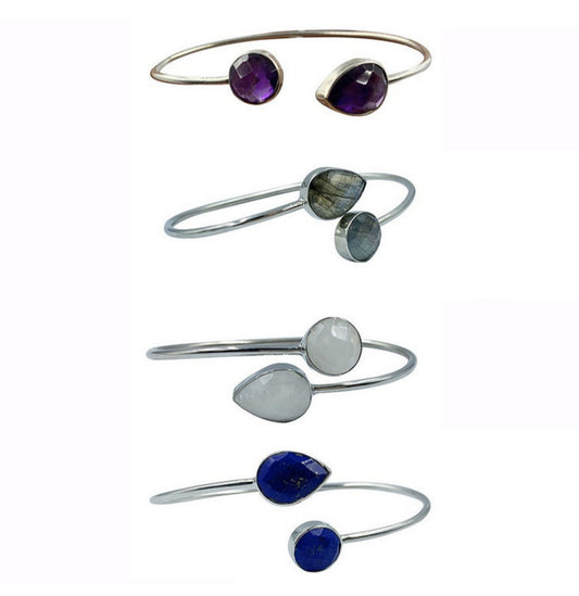 Collection de bracelets de type 'Jonc' en Argent 925 : Amethyste, Lapis, Labradorite, Pierre de Lune !