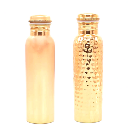 Bouteille en cuivre (Tamba) - 2 finitions au choix : lisse ou martelée - 0,9 L – 350 gr - Fait en Inde !