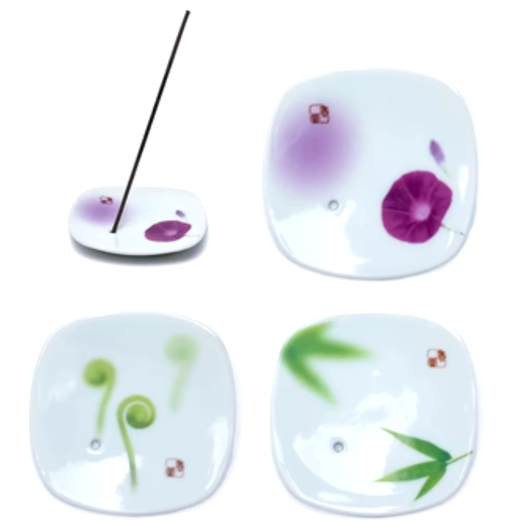 Sélection de 3 portes-encens en céramique (Ø 8,2 cm) du Japon – Idéal pour bâtons fins, avec ou sans support bambou !