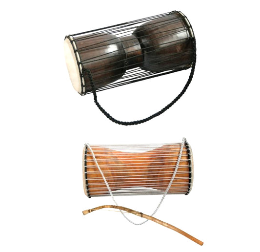 Talking drum/ Tama ou 'tambour parlant', 2 modèles au choix d'Afrique. Vendu avec son pilon. 40x23x23 cm - 2,5 kg, parfait !