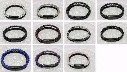 Bracelet, collection n°4, double-rang perles 8 mm, cuir + fermoir magnétique, 20,5 cm, perles AA-AAA !