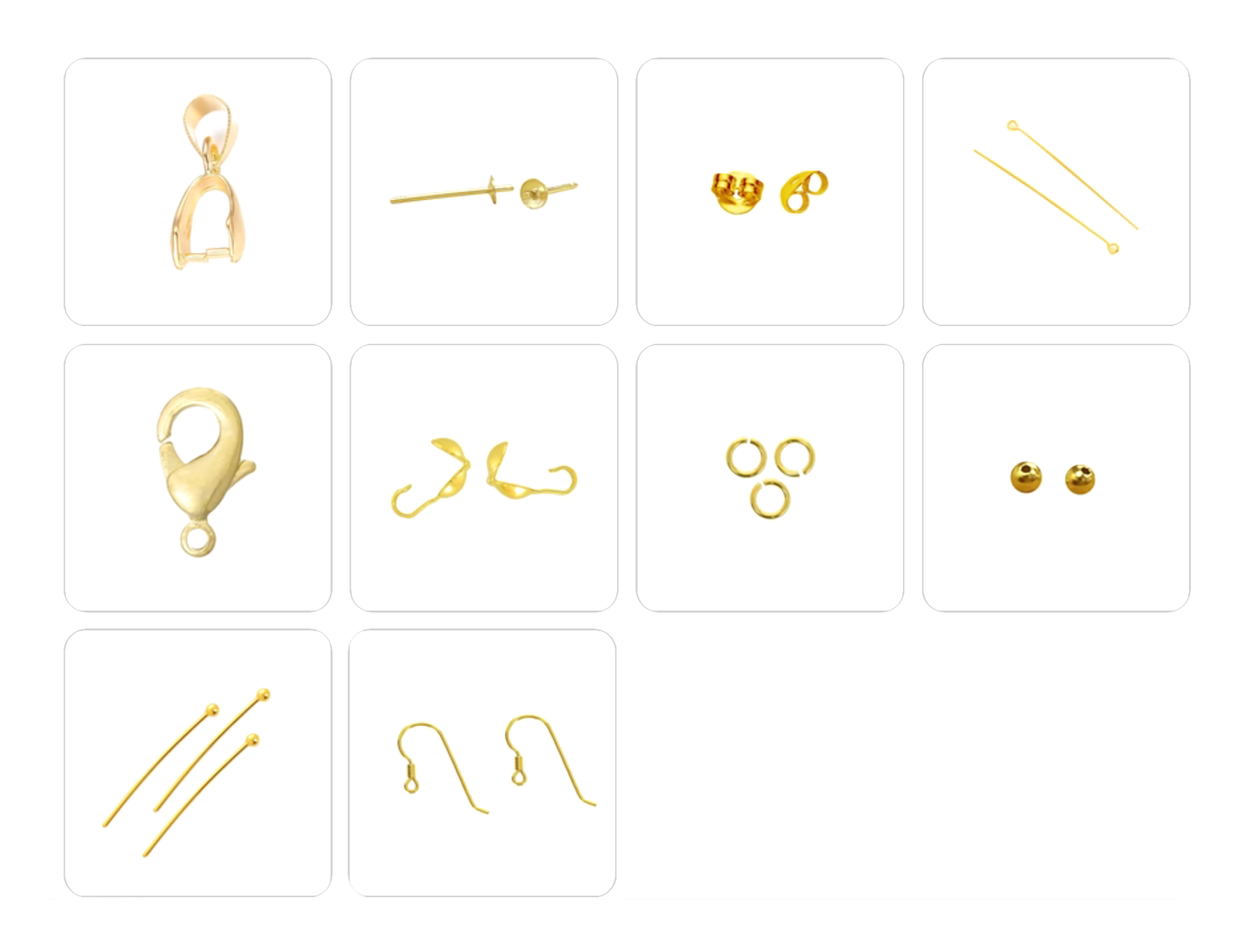 Selection of 3mm gold-plated findings, clasps, posts, rings, chains, ear studs... Very good quality, perfect for your creations or for repairs!