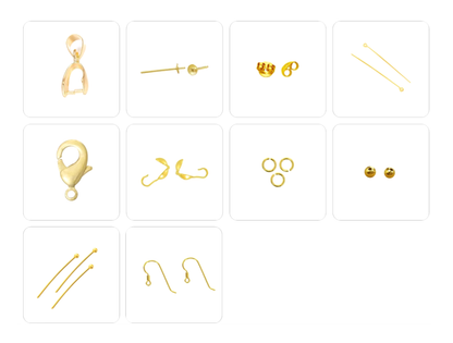 Selection of 3mm gold-plated findings, clasps, posts, rings, chains, ear studs... Very good quality, perfect for your creations or for repairs!