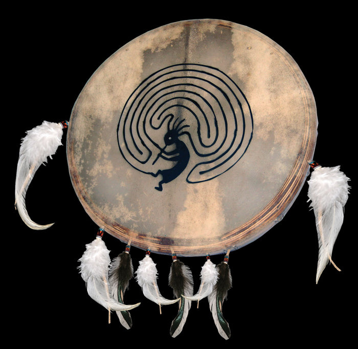 Tambour chamanique avec motif "Kokopelli" –  Modèles Ø 30 et 45 cm - Très léger – Vendu avec maillet !