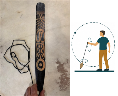 Bullroarer/Australian Rhombe, with carved patterns - Handcrafted wood, powerful sound audible up to 50 km in the bush!