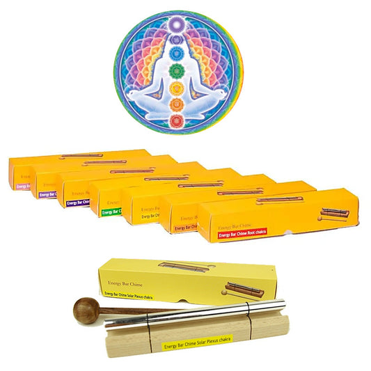 Sélection d'energy chimes/ barres sonores, set de 7 barres 'Fréquences des 7 chakras' ! 16 à 20 cm, vendu avec maillet !