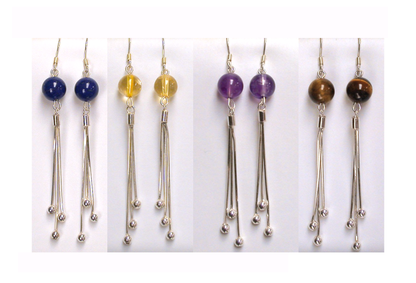 Boucles d'oreilles Argent, en améthyste, citrine, lapis lazuli ou oeil de tigre, perle de 8mm avec fantaisies, qualité AA à AAA !