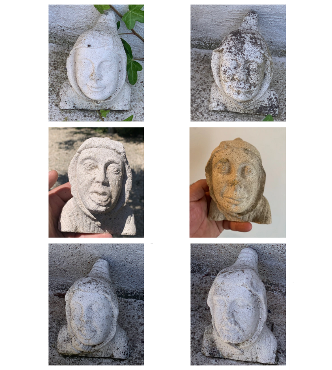 RARE : 6 Statuettes / Mascarons de nains sculptés en pierre – Anciennes pièces d'un château – Vendus à l’unité
