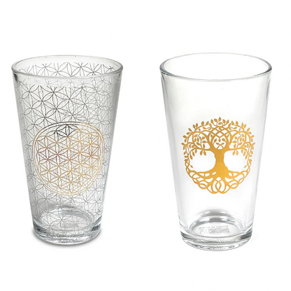 Verres XL - 2 Modèles au choix : Motif de la Fleur de Vie ou Arbre de Vie - 0,480 L – 400 gr. - Vendu par 2 ou par 4 !