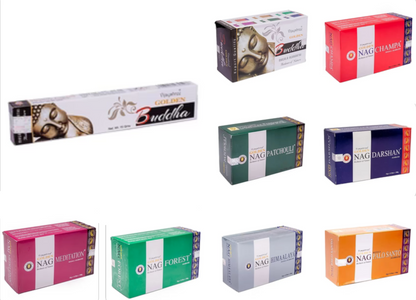 Encens 'Satya Agarbatti' – Série Golden. 8 parfums au choix ! L’art authentique de l’encens indien. Vendu en paquet ou par boîte de 12 paquets.