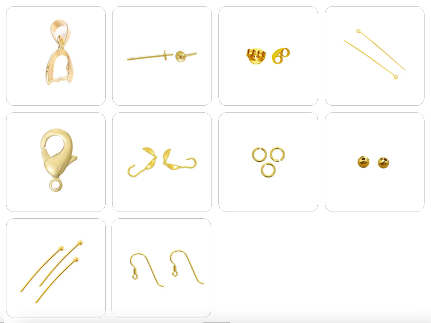 Selection of 3mm gold-plated findings, clasps, posts, rings, chains, ear studs... Very good quality, perfect for your creations or for repairs!