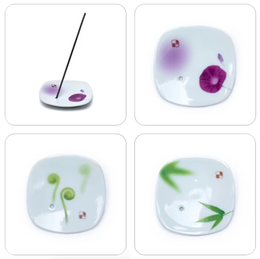 Sélection de 3 portes-encens en céramique (Ø 8,2 cm) du Japon – Idéal pour bâtons fins, avec ou sans support bambou !