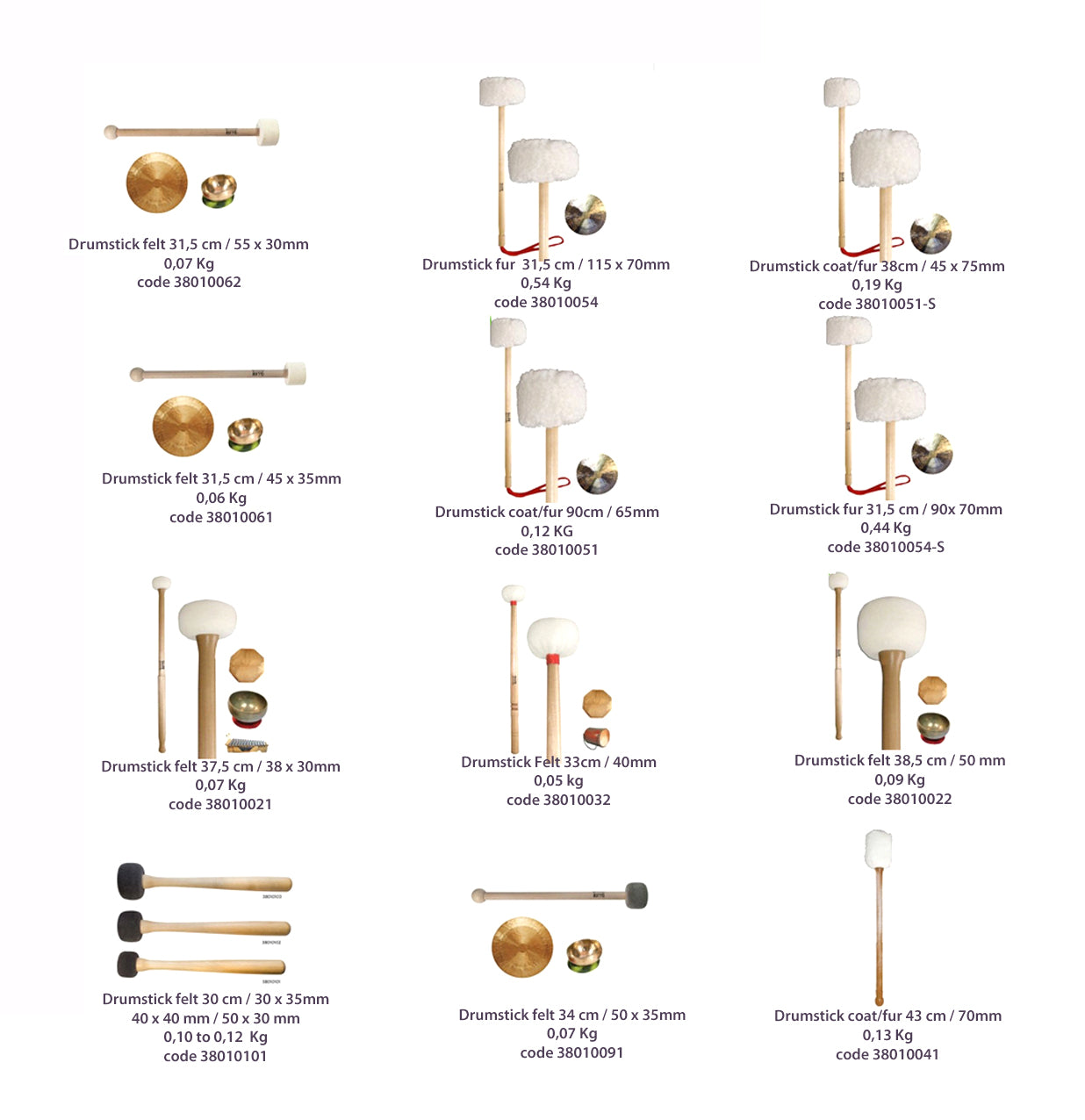 Sélection de maillets pour gong, bols chantants en métaux ou cristal, tambours, xyplophone... Très bonne qualité !