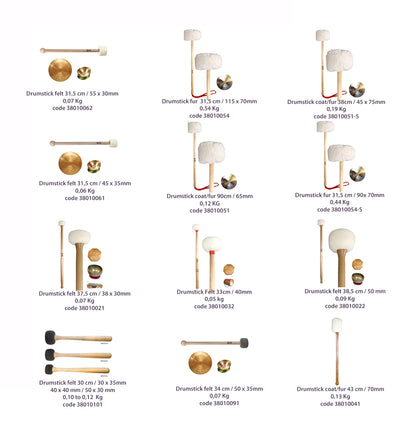Sélection de maillets pour gong, bols chantants en métaux ou cristal, tambours, xyplophone... Très bonne qualité !