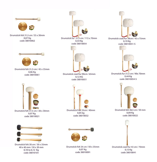 Sélection de maillets pour gong, bols chantants en métaux ou cristal, tambours, xyplophone... Très bonne qualité !