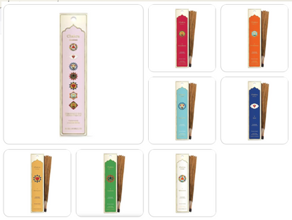 Encens 'Fiore d'Oriente', série 7 Chakras - 20 bâtons par boîte, durée 60 à 70 min chacun. Qualité artisanale exceptionnelle !