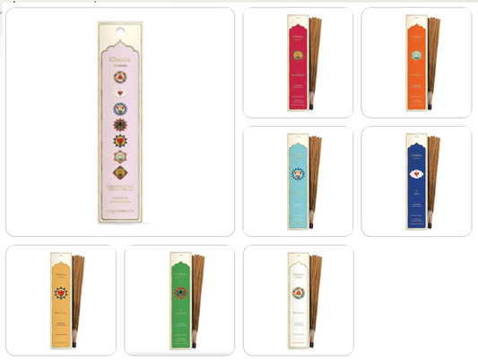 Encens 'Fiore d'Oriente', série 7 Chakras - 20 bâtons par boîte, durée 60 à 70 min chacun. Qualité artisanale exceptionnelle !