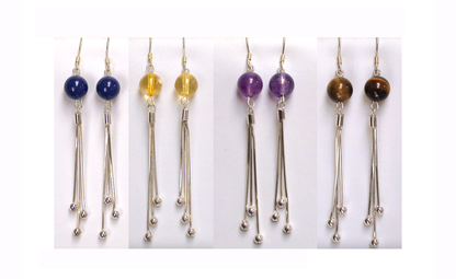 Boucles d'oreilles Argent, en améthyste, citrine, lapis lazuli ou oeil de tigre, perle de 8mm avec fantaisies, qualité AA à AAA !
