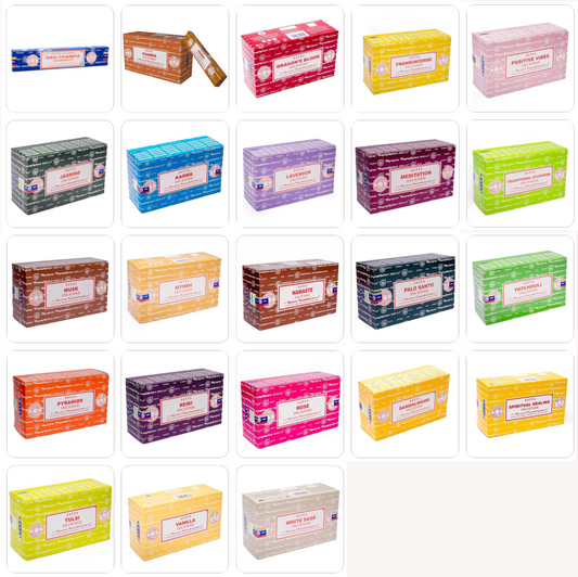 Encens 'Satya Agarbatti' – Série Classique. 23 parfums au choix ! Vendu à l’unité ou en pack de 12. Marque reconnue, qualité garantie pour vos ambiances !