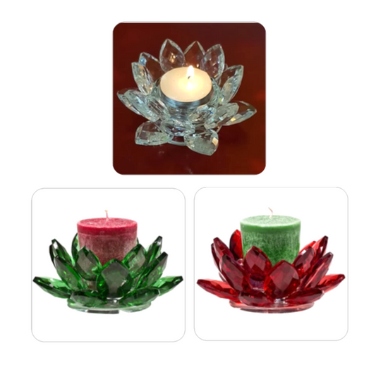Élégant bougeoir en forme de lotus, 3 couleurs au choix. Fait en verre - 11x5,5 cm - 262 gr. !