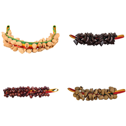 Hochets en grappes de coquilles de noix de juju (70 à 80), cousu sur un bracelet avec deux boucles - 4 graines au choix