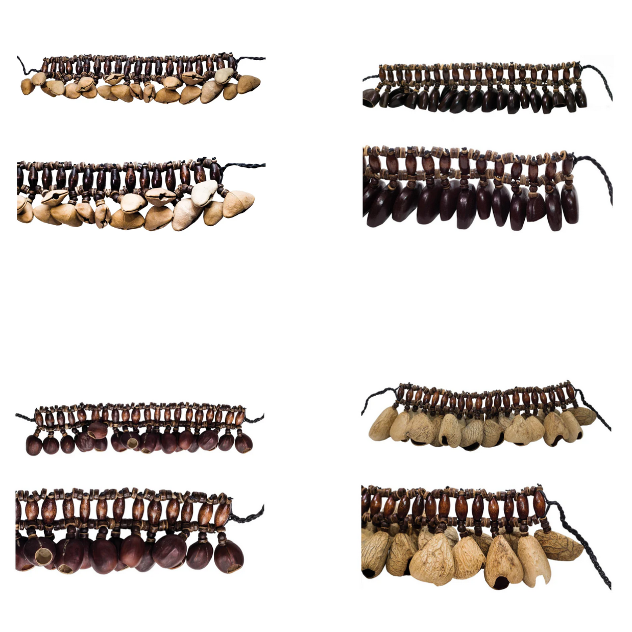 Bracelets de cheville en graines. Enfilée sur un élastique et munie d'un cordon pour attacher. - 4 graines au choix