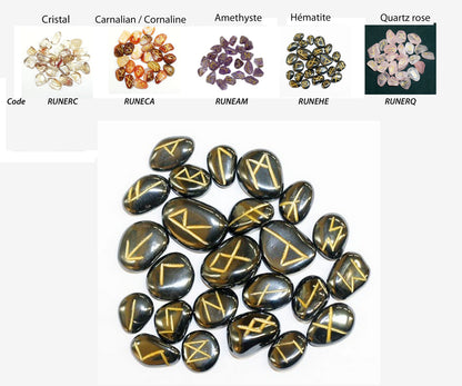 Sélection de runes en pierres, 5 kits au choix de 25 pièces gravées (2 à 3 cm). Finition soignée et très belle qualité !