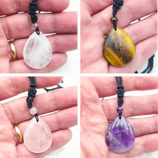 Pendentifs au choix à l'unité en forme de goutte + une perle sur cordon fantaisie – Qualité AA à AAA – ± 20 x 15 mm