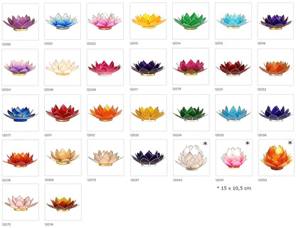 Bougeoirs “Lotus” en coquillage Capiz – 13,5x5,5 ou 15x10,5 cm – Couleurs sublimes et reflets incroyables !