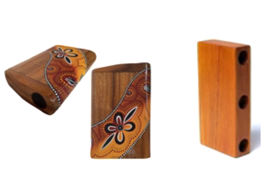 Didgeridoo de voyage en bois, 23x17x6 cm - 450 et 570 g. Accordages au choix, parfait pour le transport, prend peu de place !