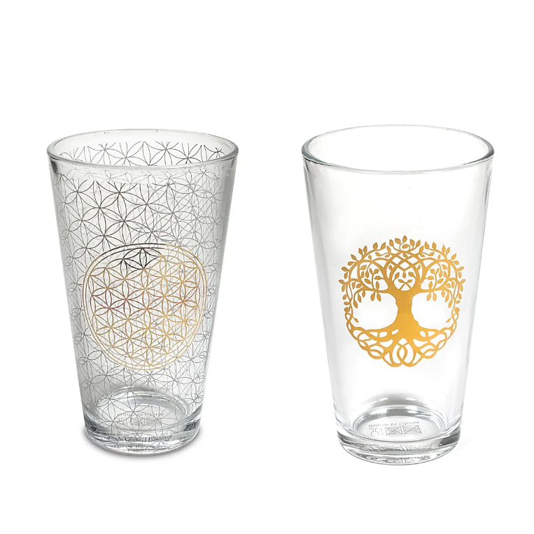 Verres XL - 2 Modèles au choix : Motif de la Fleur de Vie ou Arbre de Vie - 0,480 L – 400 gr. - Vendu par 2 ou par 4 !