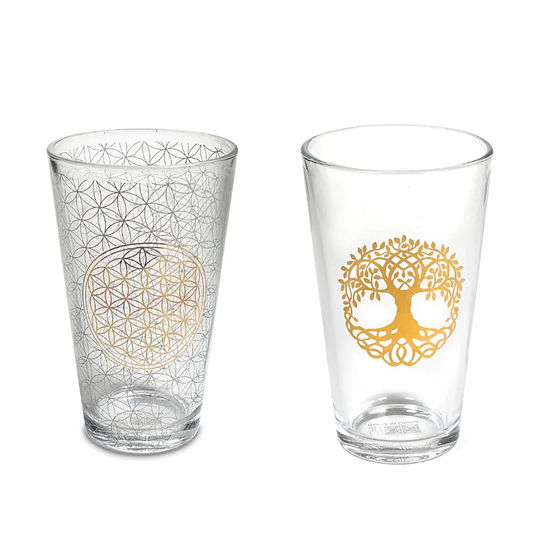 Verres XL - 2 Modèles au choix : Motif de la Fleur de Vie ou Arbre de Vie - 0,480 L – 400 gr. - Vendu par 2 ou par 4 !