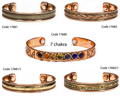 Sélection de bracelets 'Manchette' en cuivre – 5 modèles magnétiques au choix : gravure Fleur de Vie ou 7 Chakras – Fabrication indienne !